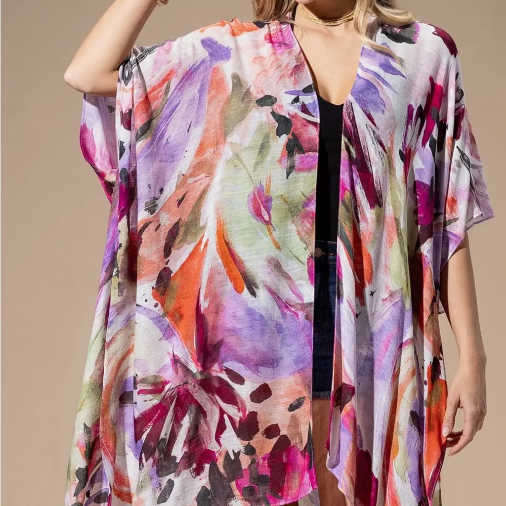 1057. Watercolor Abstract Multicolor Kimono